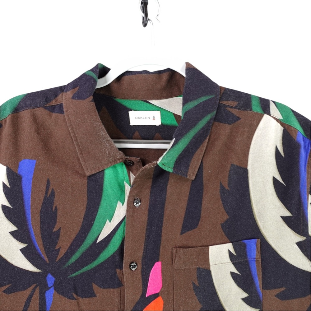 Osklen Button Down Shirt Men XL Brown Abstract Tropical Leaf Sustainable 69995